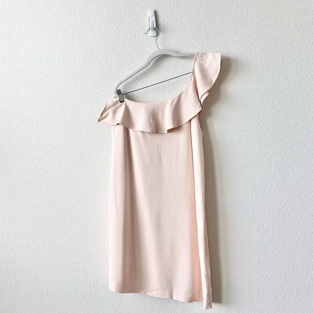 Sezane Louison One Shoulder Shift Dress In Pink Ruffle Size 40 French US 8 - Picture 4 of 10